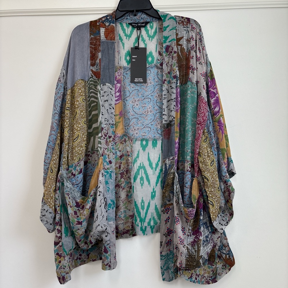 Young Threads Patchwork Boho Kimono Cardigan Open… - image 1